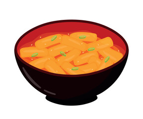 Hand drawn tteokbokki Korean spicy rice cakes flat vector illustration
