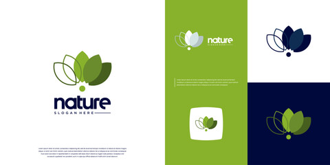natural leaf logo with overlapping style, modern abstract, environmental symbol, vector design illustration.