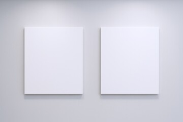 Fototapeta premium Two Blank White Canvases Hanging on a Neutral Wall for Art Mockups and Presentations