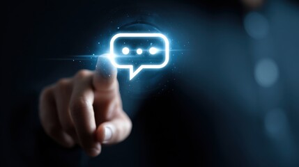 Person touching glowing message bubble icon