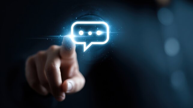Person touching glowing message bubble icon