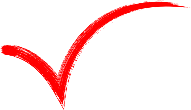 A vibrant red checkmark design floats against a stark black background