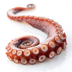 Raw octopus tentacle single piece isolated on white background showcasing fresh seafood ingredient ideal for cooking, recipes, gourmet dishes,