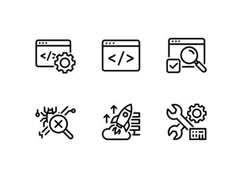 Software Development Code Editor Software Testing Software Debugging Software Deployment Icon Set