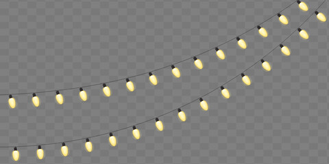 Holiday Lights  &ndash; Yellow String Lights in EPS,  and PNG Formats for Festive Design and Seasonal Decor