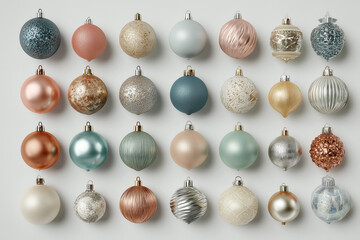 Colorful vintage Christmas glass baubles isolated on black background. Luxury retro holiday decoration balls with shiny and matte texture for new year celebration