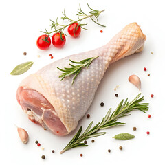 Raw turkey drumstick isolated on white background showcasing fresh poultry ingredient ideal for cooking, roasting, recipes,