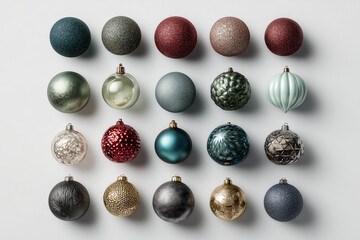 Colorful vintage Christmas glass baubles isolated on black background. Luxury retro holiday decoration balls with shiny and matte texture for new year celebration