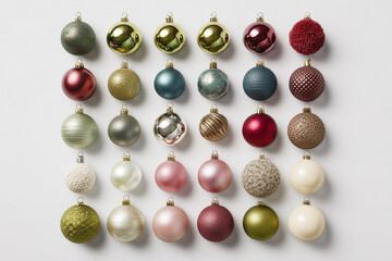 Colorful vintage Christmas glass baubles isolated on black background. Luxury retro holiday decoration balls with shiny and matte texture for new year celebration