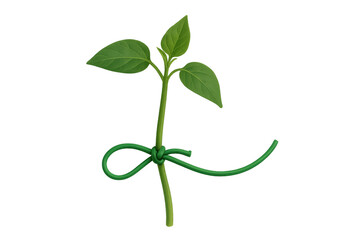 Young green sprout growing with support tie