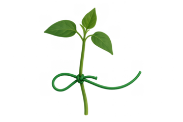 Young green sprout growing with support tie