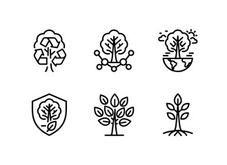 Fototapeta premium Tree and Recycling Tree and Ecology Tree and Environment Tree and Conservation Minimal Bold Line Icon Set