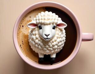 A charming ceramic sheep figure finds a cozy spot swimming within a warm, inviting coffee mug