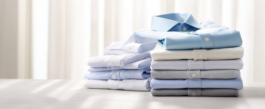 The Shirts Carefully Folded and Stacked on a Bright Minimal Surface
