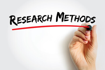 Text Research Methods handwritten with a marker and underlined in red by a human hand, symbolizing study, education, and academic analysis concepts