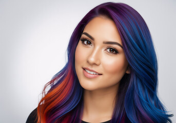Colorful Gradient Hair Flow in Studio Beauty Portrait