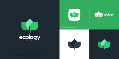 Health logo with modern abstract leaf symbol, natural products, freshness, vector design template.
