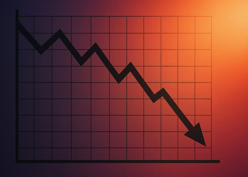 Financial graph downward trend arrow decline business chart data loss decrease economy shadowed financial downward graph contrasted with orange light negative growth investment market statistics