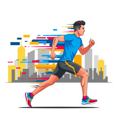 Vector Illustration of Athletic Man Running Side Profile in Flat Design