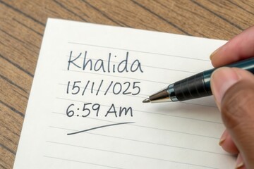 Khalida Writes Note with Timestamp 15/11/025 at 6:59 AM