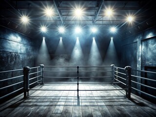 Empty boxing ring with bright light
