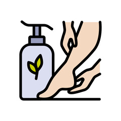Foot cream, Foot hygiene, Healthy feet, Foot treatment, Podiatrist, Podiatry icons, Pedicure, Massage foot color icon. Simple vector illustration.