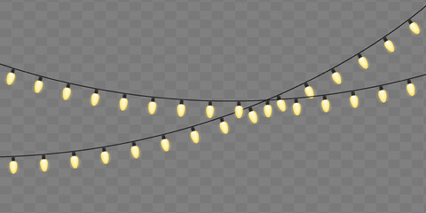 Holiday Lights  &ndash; Yellow String Lights in EPS,  and PNG Formats for Festive Design and Seasonal Decor