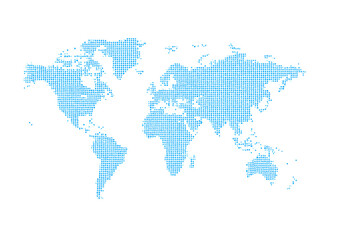 Vector dotted world map in blue color on white background
