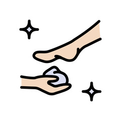 Applying foot cream, spa treatment in beauty salon and massage with cream, pedicure, moisturizing and peeling legs. Foot care color icon. Foot treatment, Podiatrist, Podiatry icons, Pedicure 