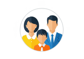 Stylized family portrait in oval frame isolated on transparent background