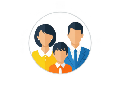 Stylized family portrait in oval frame isolated on transparent background
