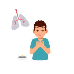 Vector illustration of the severe health consequences of heavy smoking, focusing on respiratory damage and addiction