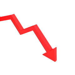 Red downward trend arrow isolated on transparent background