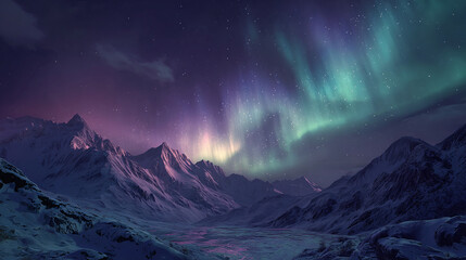 The breathtaking Aurora Borealis illuminating the night sky above a snow-covered mountain range