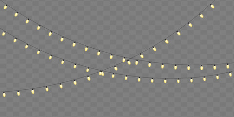 Holiday Lights 2 &ndash; Triple-Row Yellow String Lights in EPS,  and PNG Formats for Festive Design and Seasonal Decor