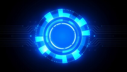 Neon Tech Interface: A vibrant, luminous blue tech interface pulses with energy, set against a dark backdrop, symbolizing the digital world.