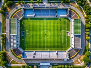 Aerial view of soccer stadium field