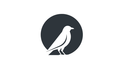 Monochrome avian emblem design with stark contrast, a stylized bird icon within a circular shape