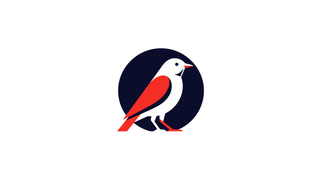 Artistic bird icon with bold colors against a circular dark background design element
