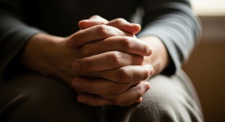 Hands clasped in prayer or deep contemplation