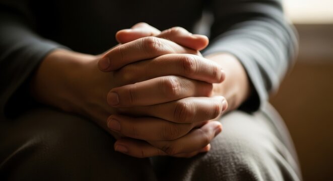 Hands clasped in prayer or deep contemplation