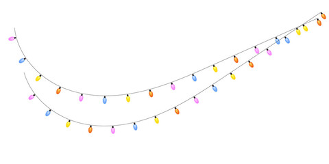 Holiday Lights 10 &ndash; Curved String of Multicolor Bulbs in EPS,  and PNG Formats for Festive Design and Seasonal Decor