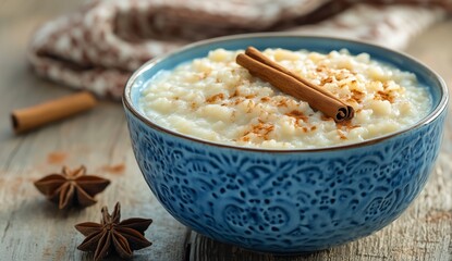 Warm Bowl of Oatmeal With Cinnamon and Star Anise on a Rustic Wooden Table
