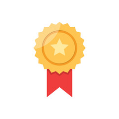 Golden award medal badge with star icon. Achievement, certification, and recognition symbol