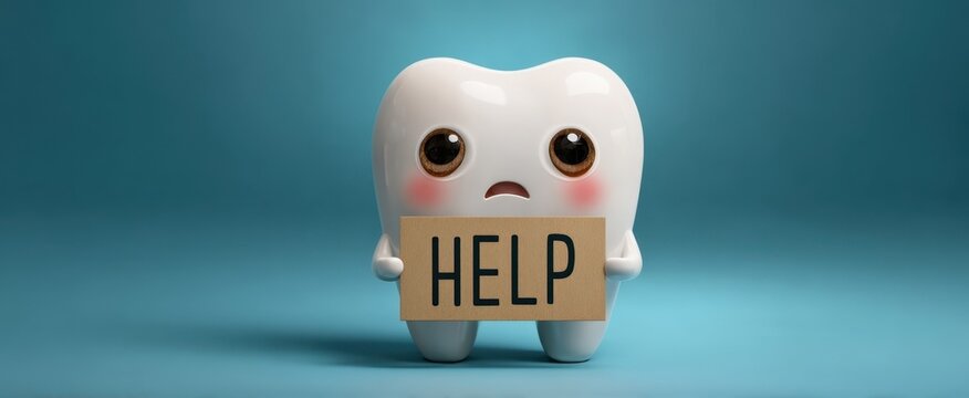 The Tooth Holding a Help Sign Expressing Dental Pain and Anxiety