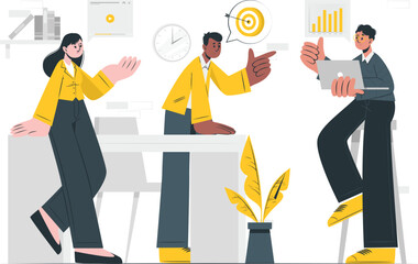 Business meeting with charts and target symbol people team