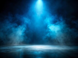 Blue spotlight on smoky stage floor