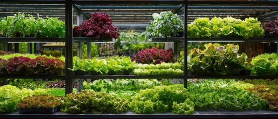 The lettuce plants on vertical greenhouse racks showcasing fresh hydroponic greens ready for harvest