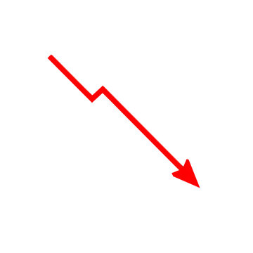 Red downward trending arrow isolated on transparent background