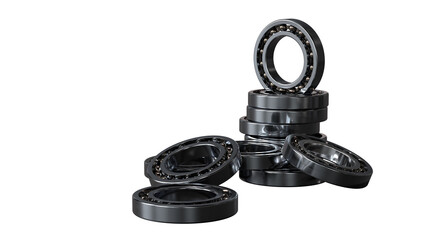 Scattered pile of metallic ball bearings with polished surfaces. Mechanical components emphasize friction reduction, load support, and precision in industrial motion systems.